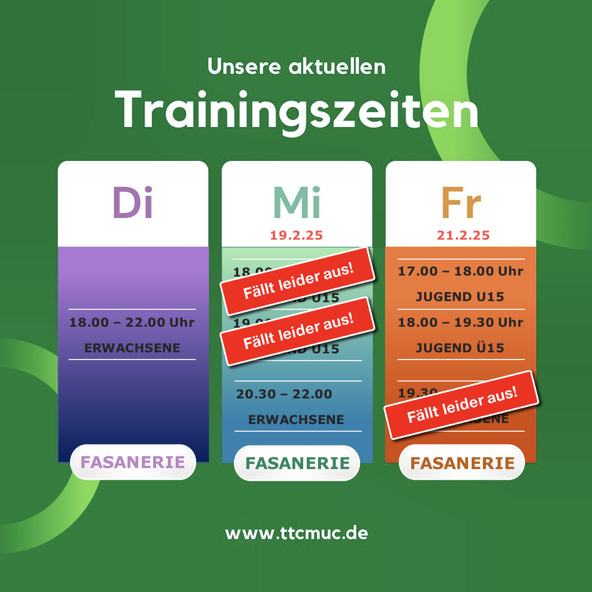 Trainingsabsage, wegen Punktspielen